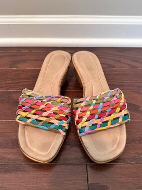 Italian Shoemakers Women’s Colorful Braided Sandals with Small Heel